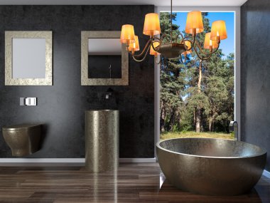 Banyo yalnız bekar evinde. 3D görüntüleme