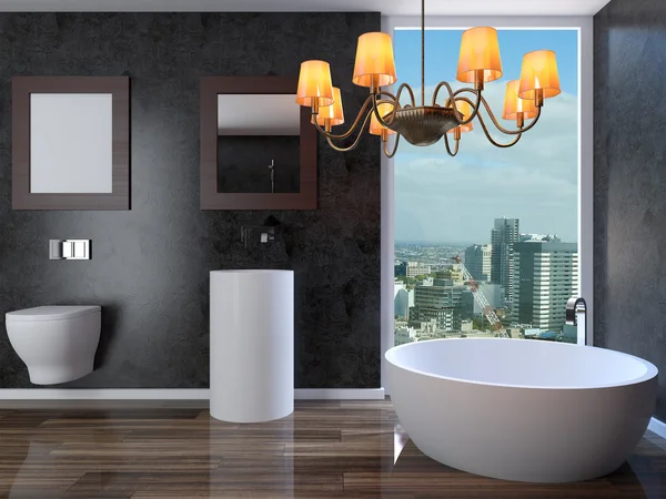 도시 아파트에 목욕탕의 현대 인테리어. 3d 렌더링 — 스톡 사진