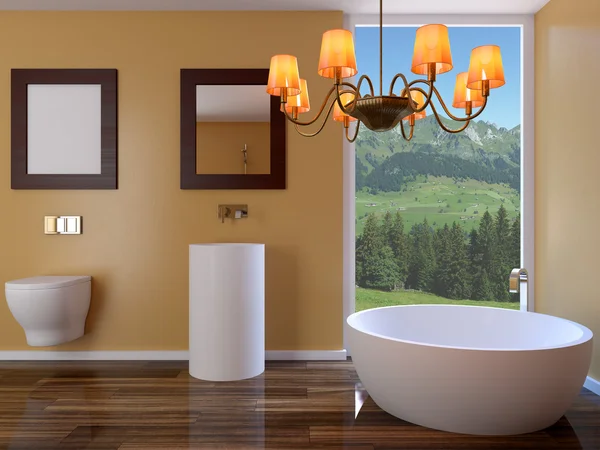 Interior moderno de un baño en un apartamento de la ciudad. Renderizado 3D —  Fotos de Stock