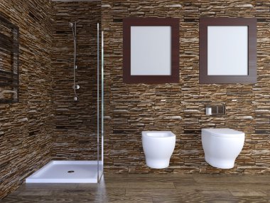 Banyo yalnız bekar evinde. 3D görüntüleme