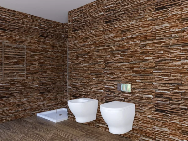 3d rendering fa lépés, fürdÅszoba és wc vel, üveg válaszfal ...