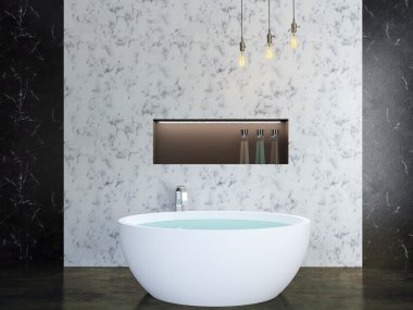 Modern iç city daire bir banyo. 3D render