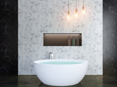 Modern iç city daire bir banyo. 3D render