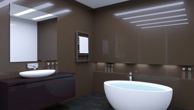 Modern iç city daire bir banyo. 3D render