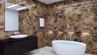 Banyo yalnız bekar evinde. 3D görüntüleme