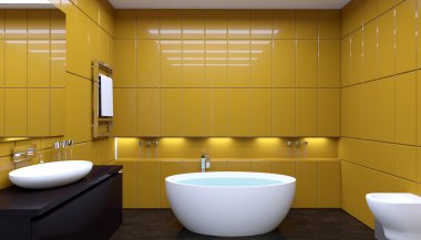 Modern iç city daire bir banyo. 3D render