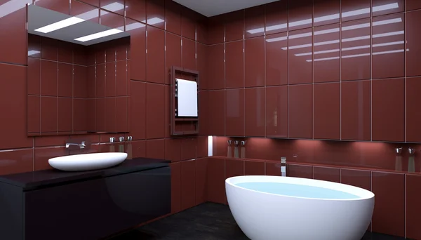 Interior modern dari kamar mandi di sebuah apartemen kota. Perender 3D — Stok Foto