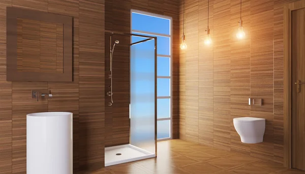 El diseño minimalista del baño. Renderizado 3D — Foto de Stock