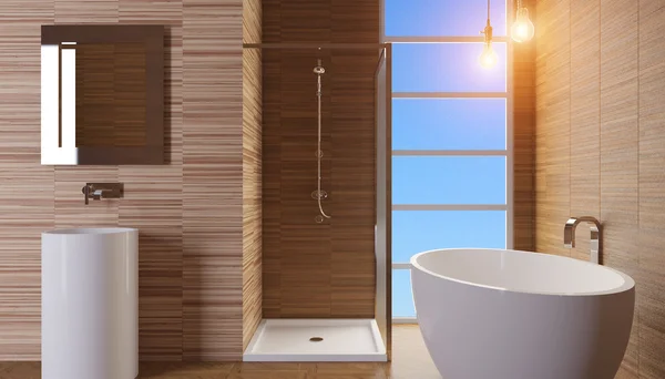 Modern iç city daire bir banyo. 3D render