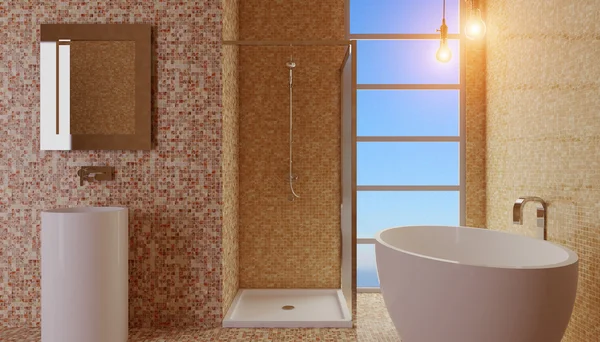Het minimalistische ontwerp van de badkamer. 3D render — Stockfoto