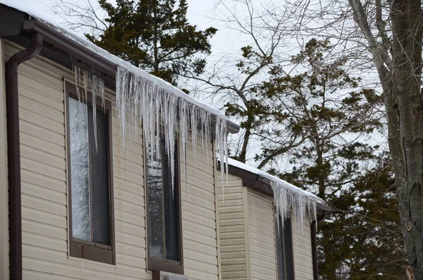 Closeup Icicles Roof — Stock Photo, Image