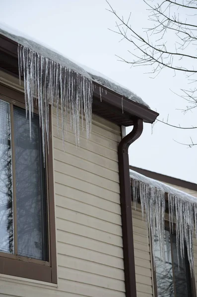 Closeup Icicles Roof — Stock Photo, Image