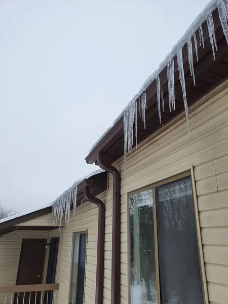 Closeup Icicles Roof — Stock Photo, Image