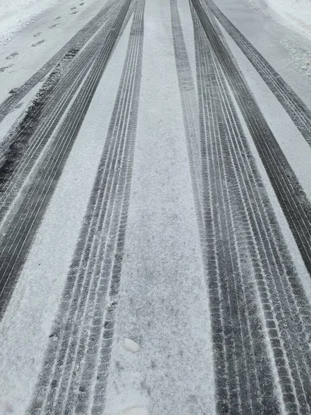 Fechamento Estrada Com Neve — Fotografia de Stock