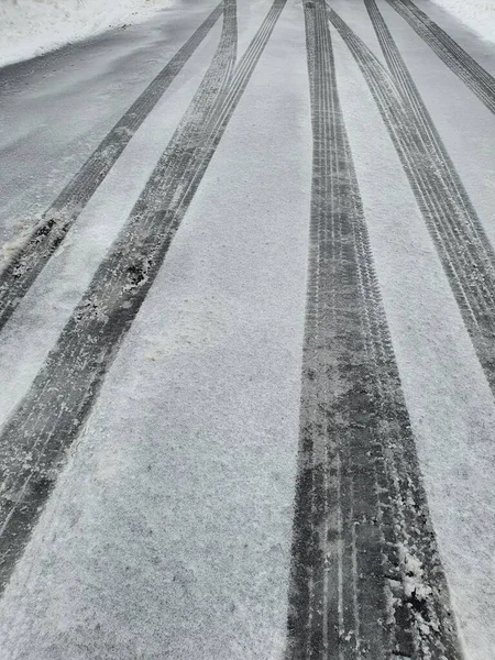 Fechamento Estrada Com Neve — Fotografia de Stock