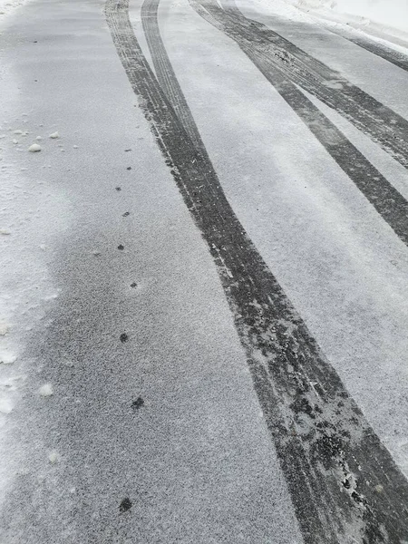 Closeup Δρόμο Χιόνι — Φωτογραφία Αρχείου