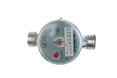 Beyaz arka planda su sayacı. Alet. Üst görünüm