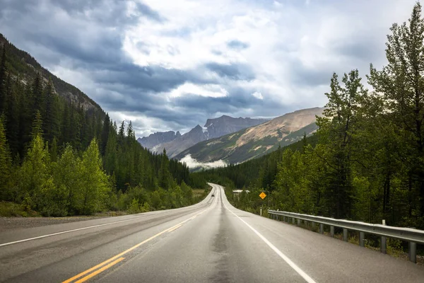 The beautiful scenic Icefields Parkway Highway in Banff National Park, Canada.