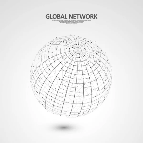 要旨グローバル技術の背景 グローバルネットワーク接続 点と曲線は球のワイヤーフレームを構成しました デザインのデジタルイノベーションコンセプト — ストックベクタ