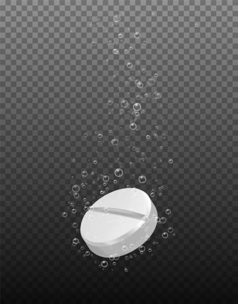 Pilule Réaliste Avec Bulles Pilule Aspirine Dans Eau Gazeuse Illustration — Image vectorielle