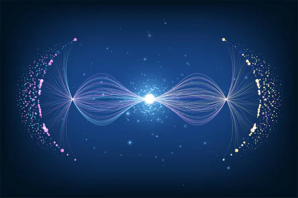 Parçacık Dinamik Hattı Akışı Parıldayan Işık Tozu Veri Bağlantısı Hız — Stok Vektör