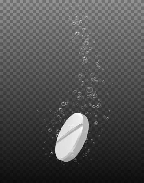 Реалістична Таблетка Бульбашками Аспірин Таблетки Гарячій Воді Ілюстрація Ізольована Прозорому — стоковий вектор
