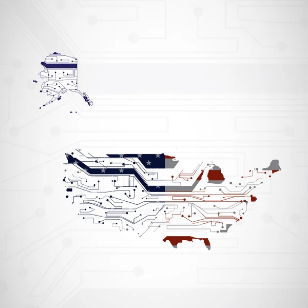 USA Carte, fond de carte de circuit imprimé — Image vectorielle