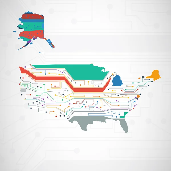 USA Map, circuit board background — Stock Vector