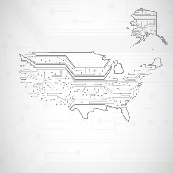 美国地图，电路板背景 — 图库矢量图片