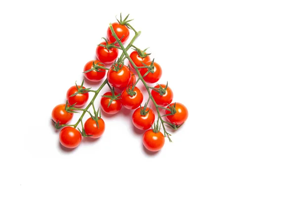 Ramo Tomates Cereja Isolado Fundo Branco Tomate Vermelho Tomates Ramo — Fotografia de Stock