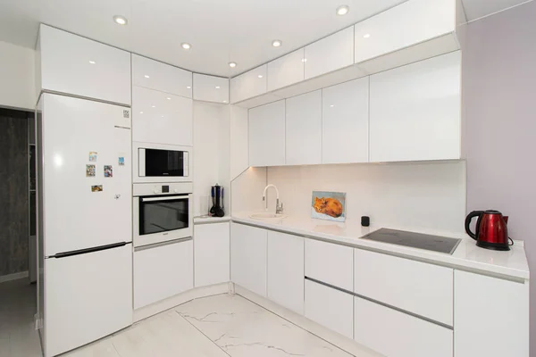 Moderne Witte Keuken Keuken Van Massief Eiken Keuken Details Moderne — Stockfoto