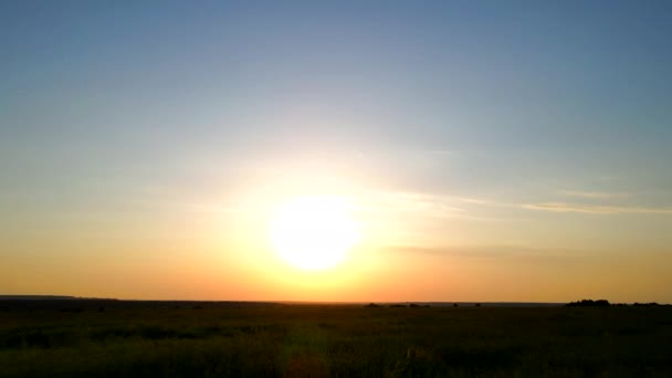Letni zachód słońca na polu. Wieczorne światło. Nagranie jest nad boiskiem. Wideo 4K . — Wideo stockowe