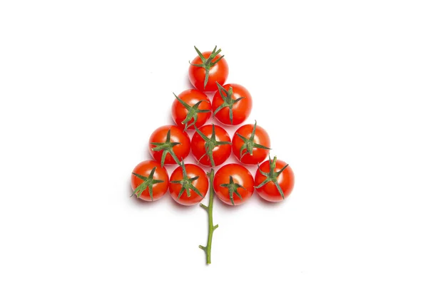 Christmas Tree Made Cherry Tomatoes White Background Isolated Background Christmas — Stock Photo, Image