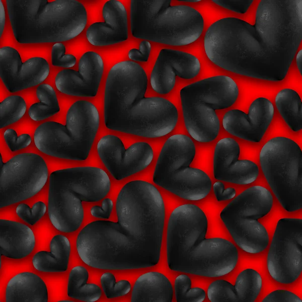 3D-Bild, das nahtlose Muster auf rotem Hintergrund wiedergibt. Schwarzes Herz. Geschlecht. Feiertag Valentinstag. Gender-Symbol. Hintergrund — Stockfoto