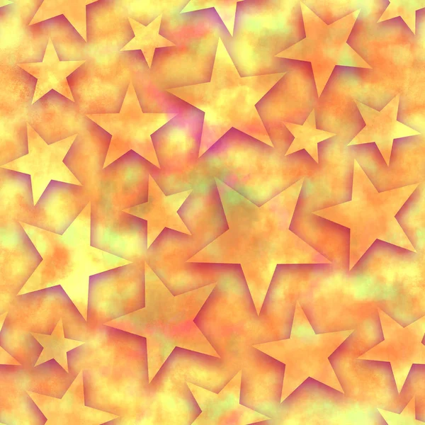 Seamless star pattern, star on a yellow background. 3D render, illustration. Festive abstract concept. New year, christmas, textiles, paper.