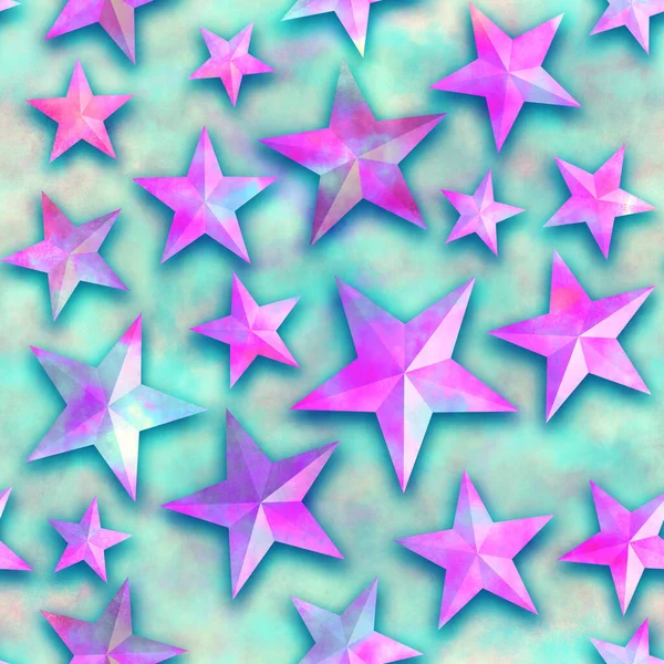 Seamless star pattern, star on a pink background. 3D render, illustration. Festive abstract concept. New year, christmas, textiles, paper.