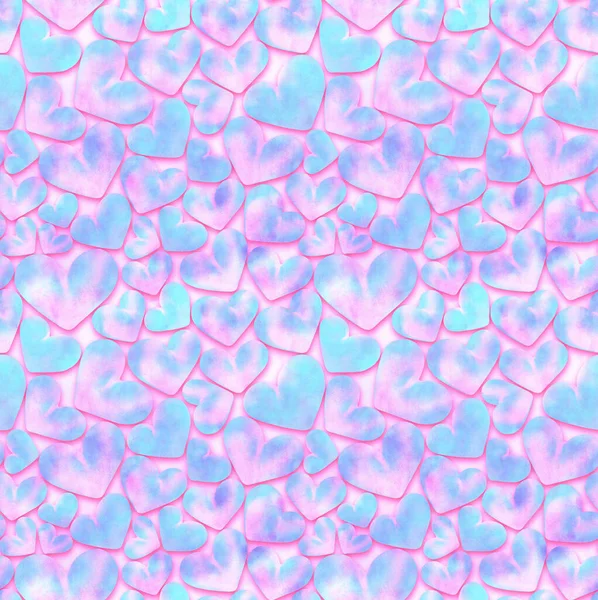 Seamless square background of blue hearts on a pink background. Love symbol. Festive background for Valentines Day, March 8. Seamless background concept.