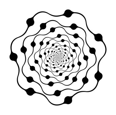 Spiral hareketli elementler, siyah izole nesneler, farklı fırça dokusu, vektör çizimleri.