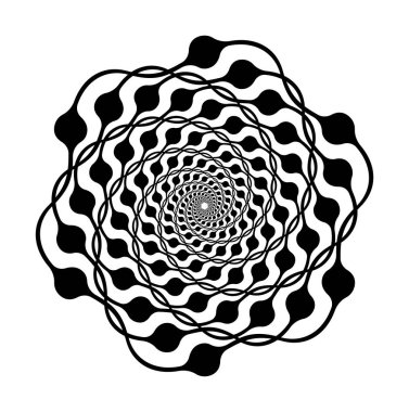 Spiral hareketli elementler, siyah izole nesneler, farklı fırça dokusu, vektör çizimleri.