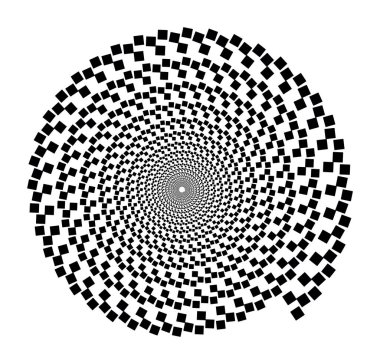 Beyaz arkaplandaki karelerden sarmal vektör deseni. İzole geometrik desen. Siyah ve beyaz, tek renkli, teknolojik