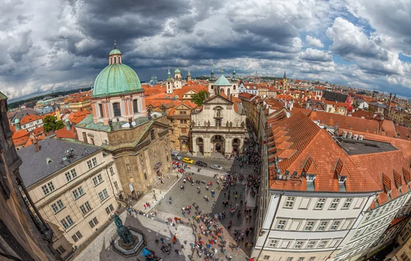 Panorama of red roofs of Prague and Charles Square — Stock Photo, Image