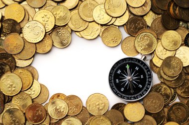 Malezya sikkeleri arka plan üzerinde pusula