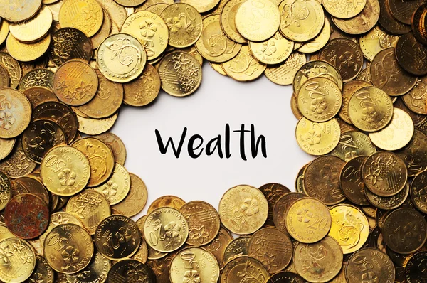 Achtergrond van de munten van Maleisië met woord rijkdom in de midd — Stockfoto