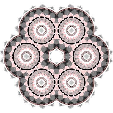 Yuvarlak bir çiçek mandala oluşturan öğeler