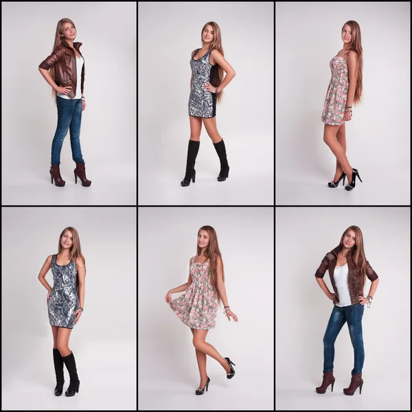 Set of girl  in various clothes — Stock Photo, Image