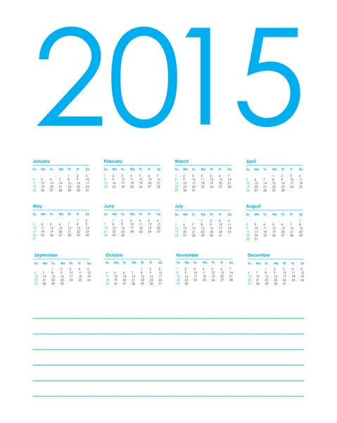 Планировщик календаря на 2015 год, неделя начинается с воскресенья, векторная иллюзия — стоковый вектор