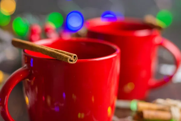 Délicieux Vin Chaud Alcoolisé Boisson Chaude Avec Cannelle Dans Des — Photo