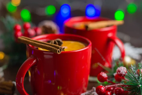 Vin Chaud Aromatique Délicieux Avec Orange Cannelle Anis Étoilé Clous — Photo