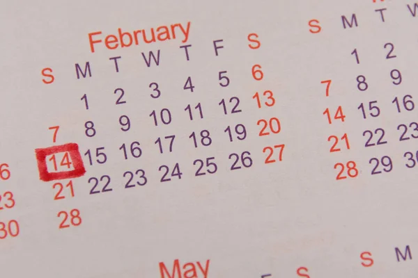 Februari Staat Valentijnsdag Het Rood Kalender Concept Van Romantische Relatie — Stockfoto