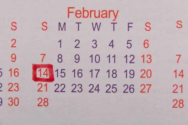 Febrero Día San Valentín Está Marcado Rojo Calendario Concepto Relación — Foto de Stock